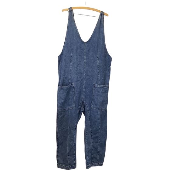 Free People We The Free Womens High Roller Blue Denim Jumpsuit Size Large Boho - Picture 1 of 11